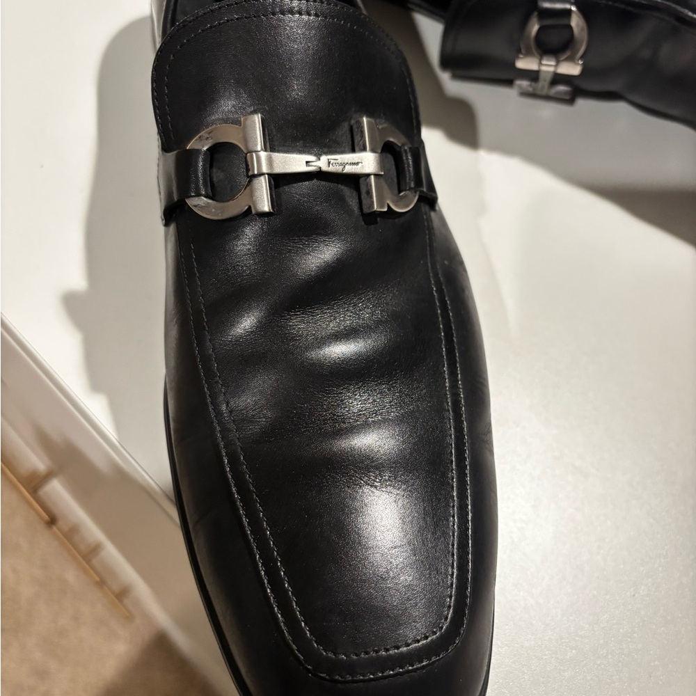 Salvatore Ferragamo Black Leather Men's Loafers Size 13